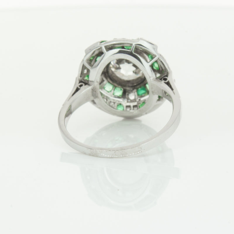 Vintage 14ct White Gold 1.94ct Diamond & Emerald Ring-Ring-Walker & Hall