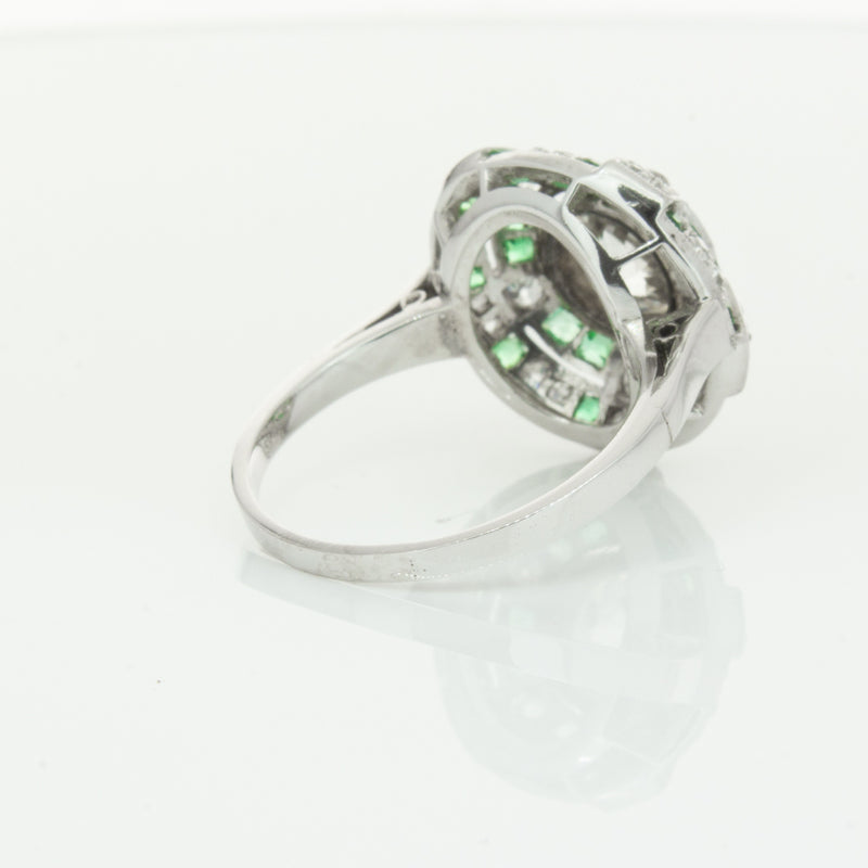 Vintage 14ct White Gold 1.94ct Diamond & Emerald Ring-Ring-Walker & Hall