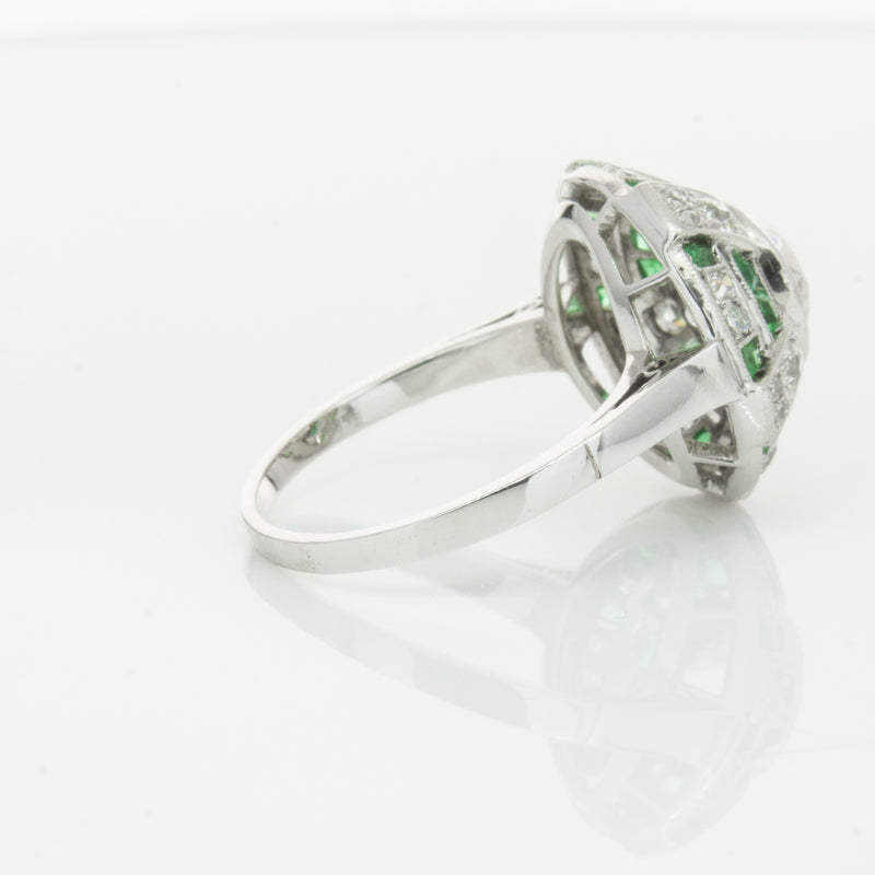 Vintage 14ct White Gold 1.94ct Diamond & Emerald Ring-Ring-Walker & Hall