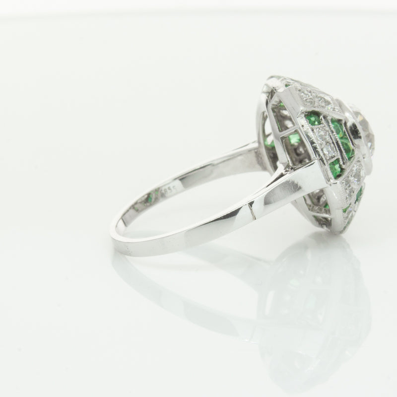 Vintage 14ct White Gold 1.94ct Diamond & Emerald Ring-Ring-Walker & Hall