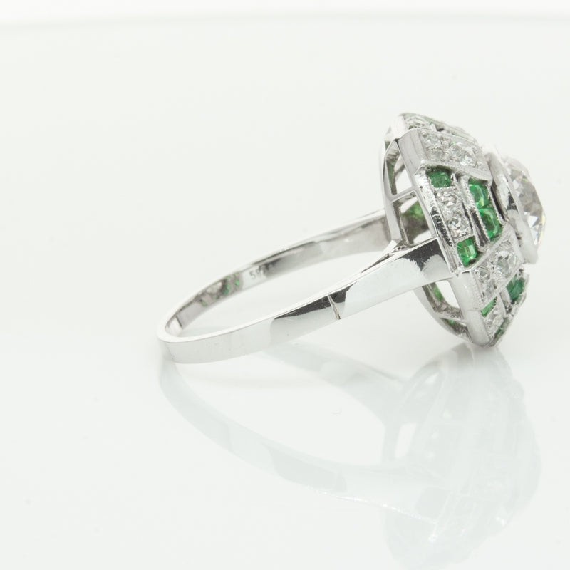 Vintage 14ct White Gold 1.94ct Diamond & Emerald Ring-Ring-Walker & Hall