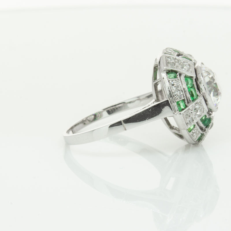Vintage 14ct White Gold 1.94ct Diamond & Emerald Ring-Ring-Walker & Hall
