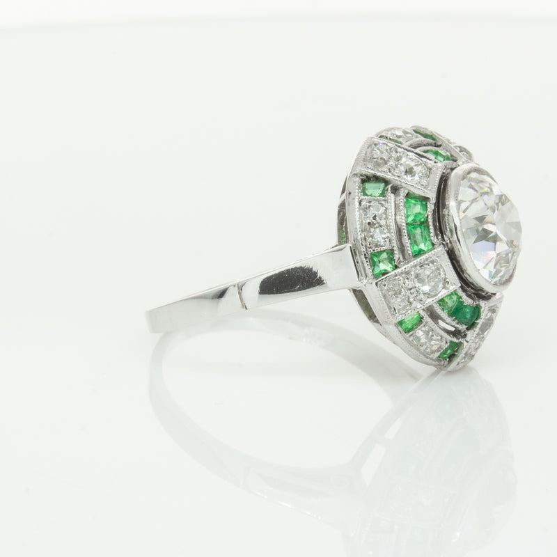 Vintage 14ct White Gold 1.94ct Diamond & Emerald Ring-Ring-Walker & Hall