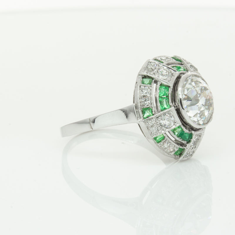 Vintage 14ct White Gold 1.94ct Diamond & Emerald Ring-Ring-Walker & Hall