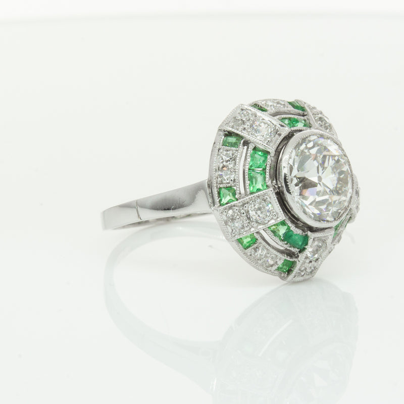 Vintage 14ct White Gold 1.94ct Diamond & Emerald Ring-Ring-Walker & Hall