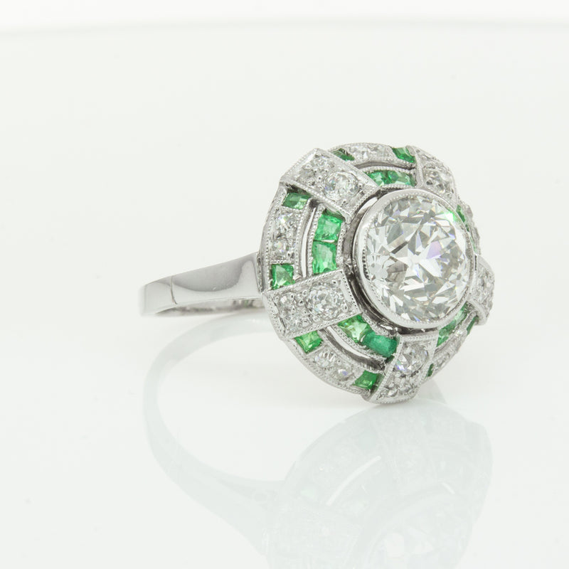 Vintage 14ct White Gold 1.94ct Diamond & Emerald Ring-Ring-Walker & Hall