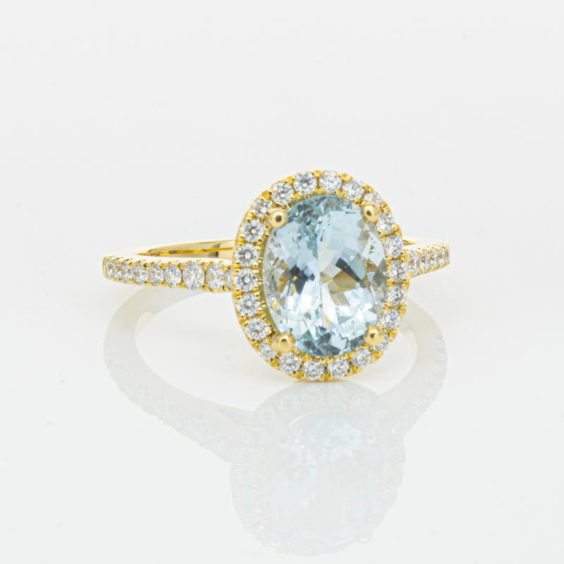 18ct Yellow Gold 1.94ct Aquamarine & Diamond Sierra Ring-Ring-Walker & Hall