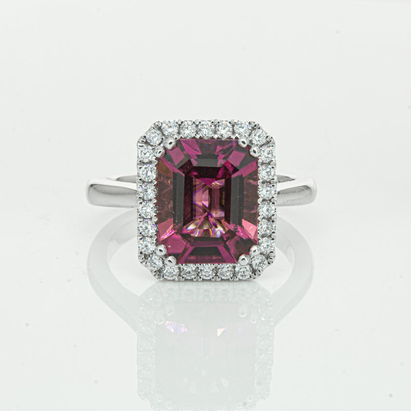 18ct White Gold 3.32ct Pink Tourmaline & Diamond Fleur Ring-Ring-Walker & Hall