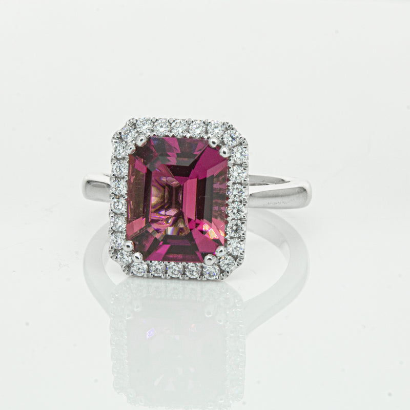 18ct White Gold 3.32ct Pink Tourmaline & Diamond Fleur Ring-Ring-Walker & Hall