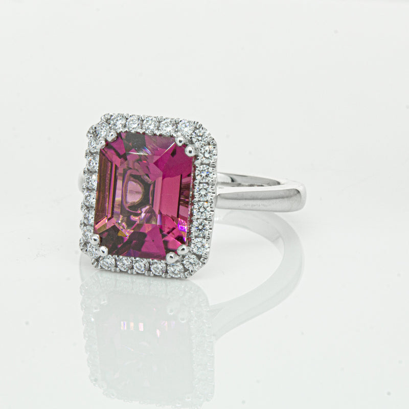 18ct White Gold 3.32ct Pink Tourmaline & Diamond Fleur Ring-Ring-Walker & Hall