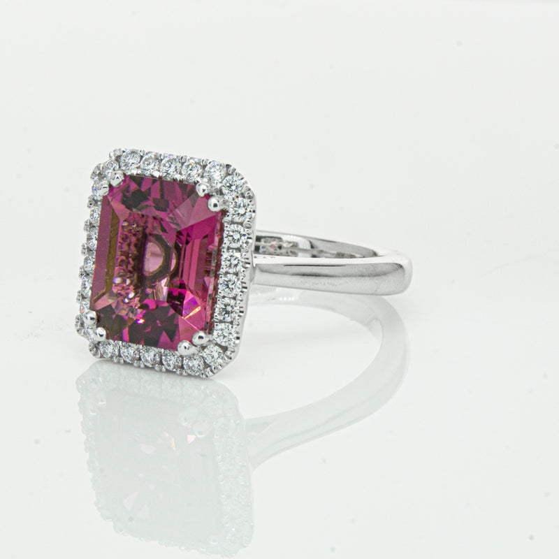 18ct White Gold 3.32ct Pink Tourmaline & Diamond Fleur Ring-Ring-Walker & Hall