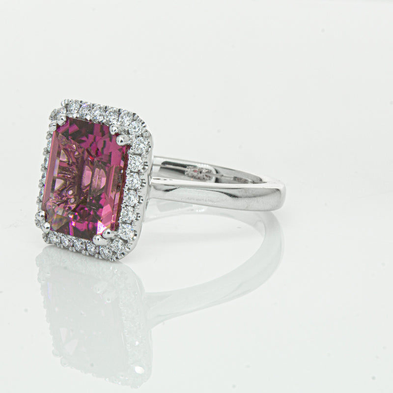 18ct White Gold 3.32ct Pink Tourmaline & Diamond Fleur Ring-Ring-Walker & Hall