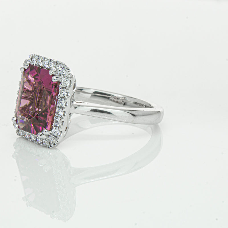 18ct White Gold 3.32ct Pink Tourmaline & Diamond Fleur Ring-Ring-Walker & Hall