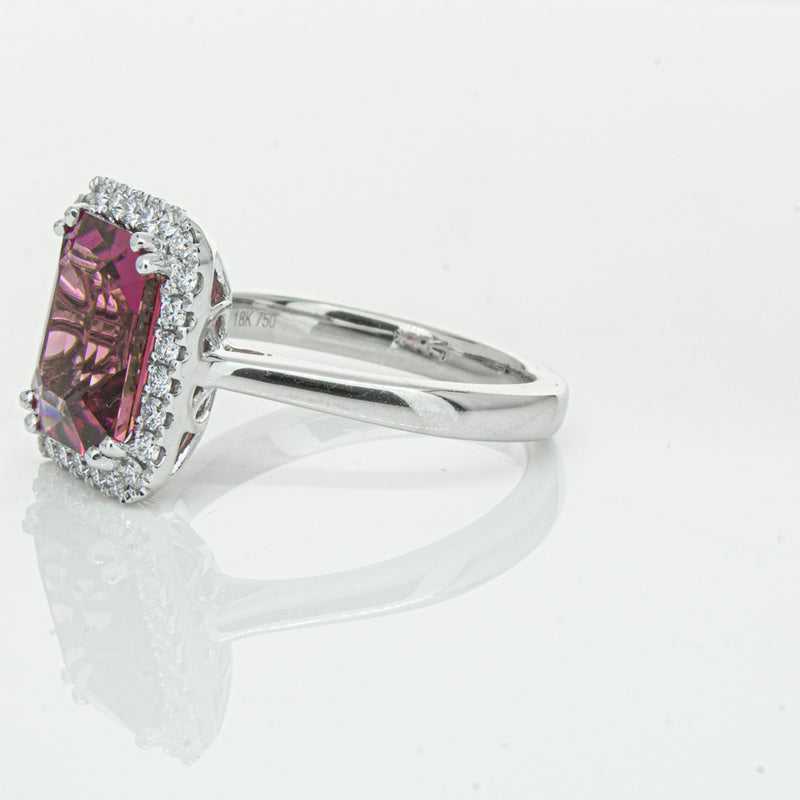 18ct White Gold 3.32ct Pink Tourmaline & Diamond Fleur Ring-Ring-Walker & Hall