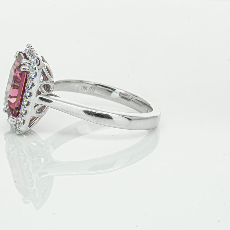 18ct White Gold 3.32ct Pink Tourmaline & Diamond Fleur Ring-Ring-Walker & Hall