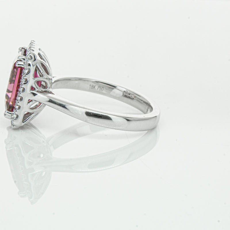 18ct White Gold 3.32ct Pink Tourmaline & Diamond Fleur Ring-Ring-Walker & Hall