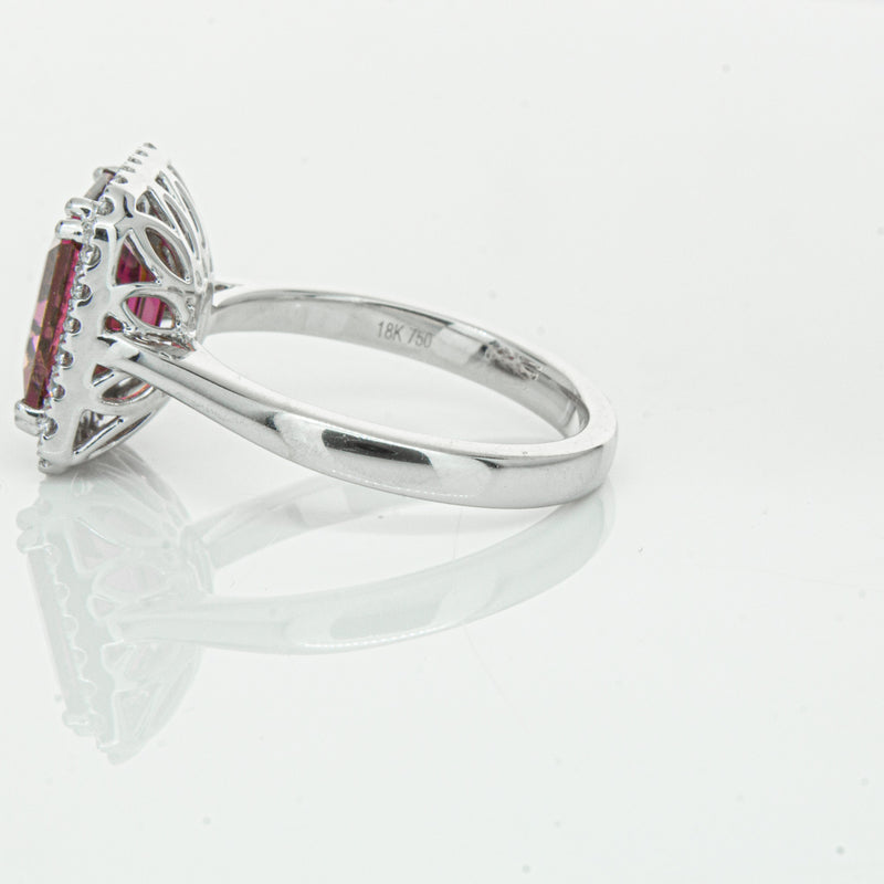 18ct White Gold 3.32ct Pink Tourmaline & Diamond Fleur Ring-Ring-Walker & Hall