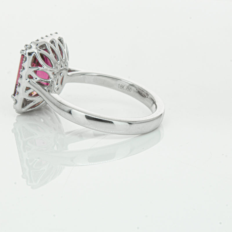 18ct White Gold 3.32ct Pink Tourmaline & Diamond Fleur Ring-Ring-Walker & Hall