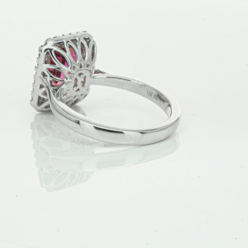 18ct White Gold 3.32ct Pink Tourmaline & Diamond Fleur Ring-Ring-Walker & Hall