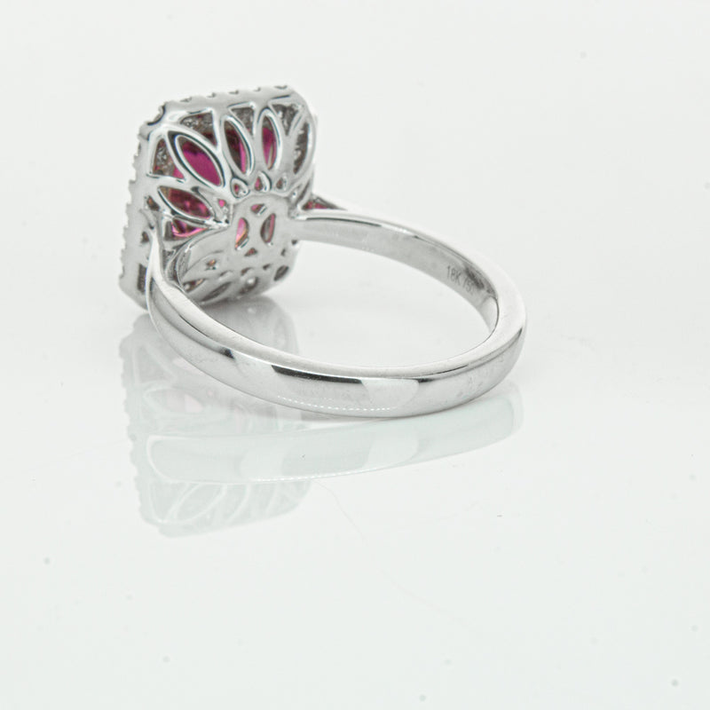 18ct White Gold 3.32ct Pink Tourmaline & Diamond Fleur Ring-Ring-Walker & Hall