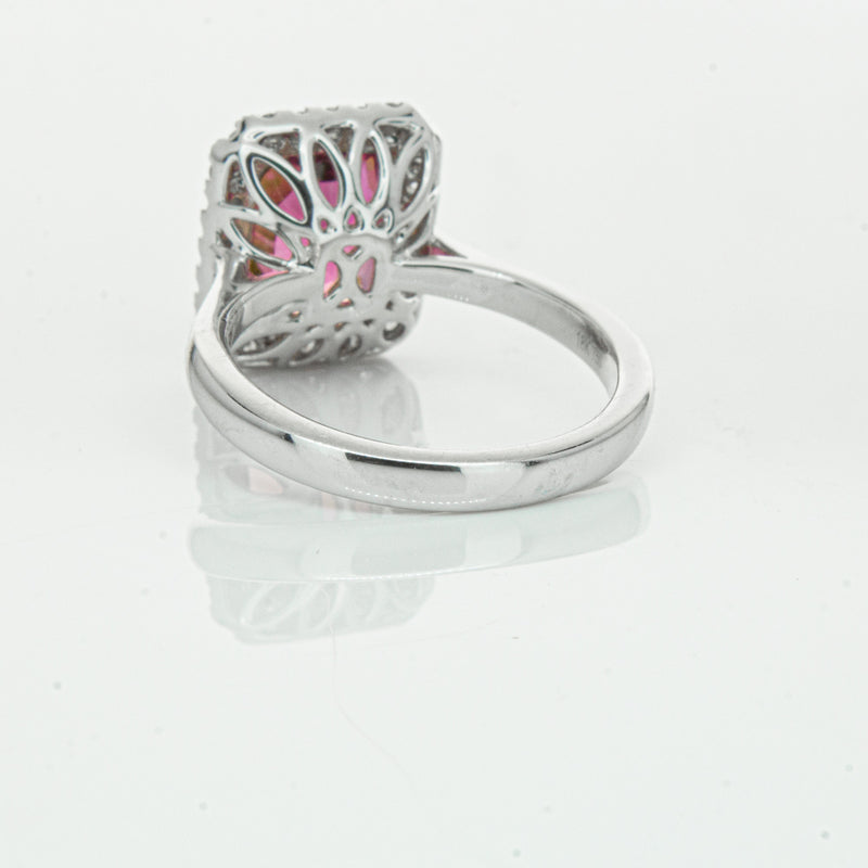 18ct White Gold 3.32ct Pink Tourmaline & Diamond Fleur Ring-Ring-Walker & Hall