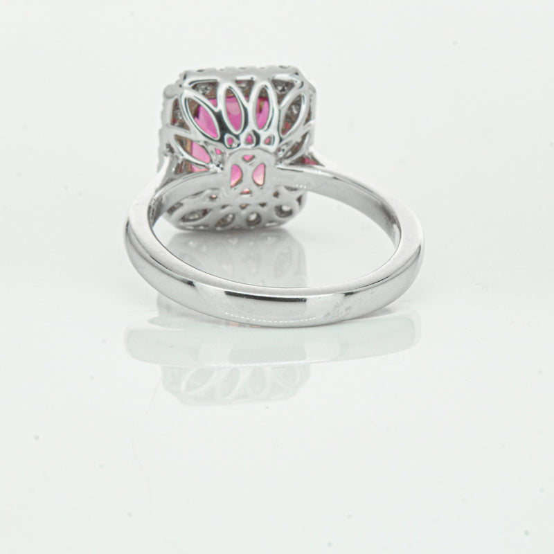 18ct White Gold 3.32ct Pink Tourmaline & Diamond Fleur Ring-Ring-Walker & Hall