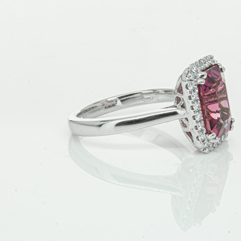 18ct White Gold 3.32ct Pink Tourmaline & Diamond Fleur Ring-Ring-Walker & Hall