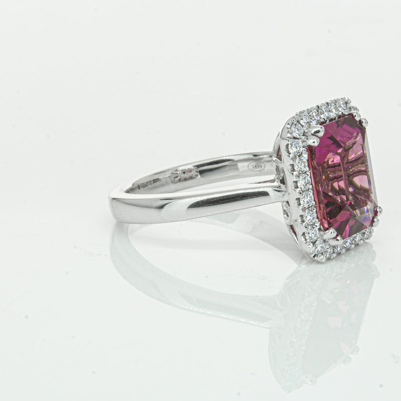 18ct White Gold 3.32ct Pink Tourmaline & Diamond Fleur Ring-Ring-Walker & Hall
