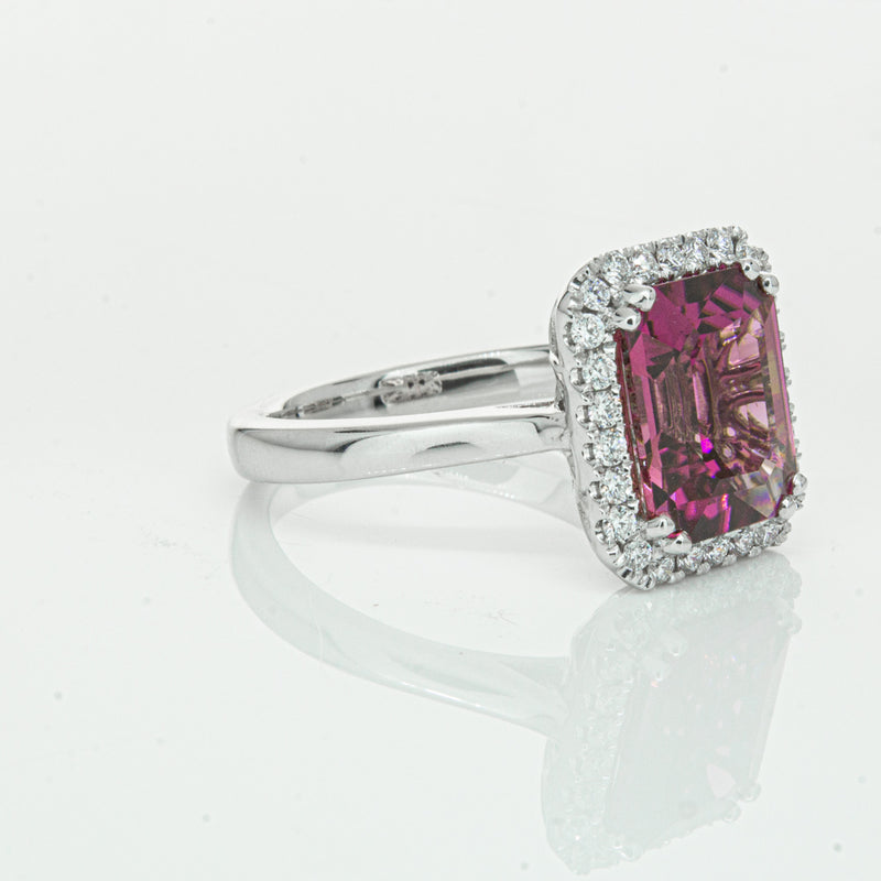 18ct White Gold 3.32ct Pink Tourmaline & Diamond Fleur Ring-Ring-Walker & Hall