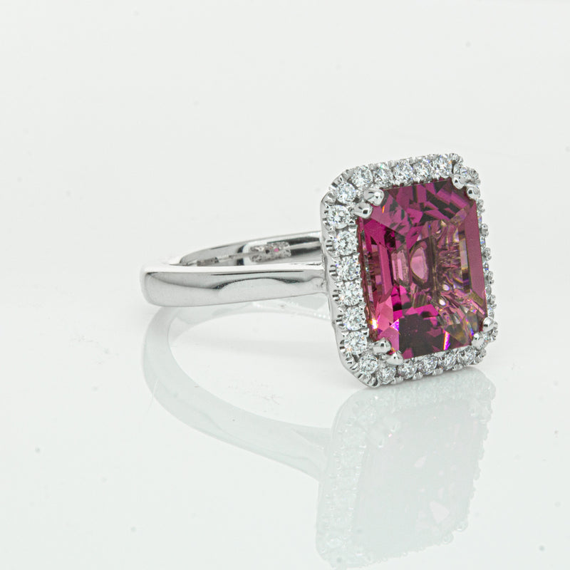 18ct White Gold 3.32ct Pink Tourmaline & Diamond Fleur Ring-Ring-Walker & Hall