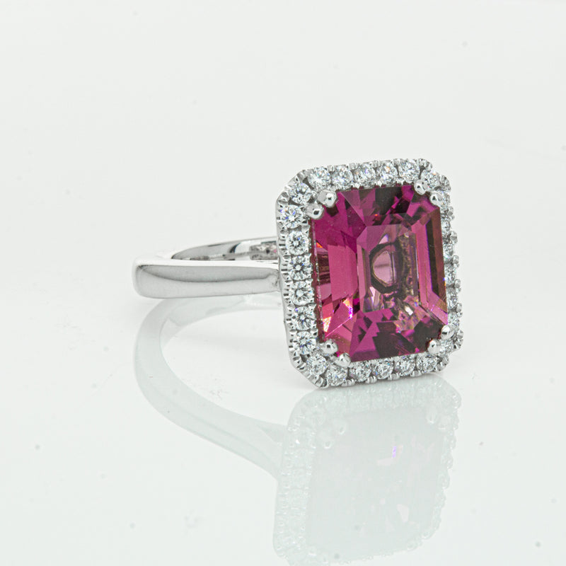 18ct White Gold 3.32ct Pink Tourmaline & Diamond Fleur Ring-Ring-Walker & Hall