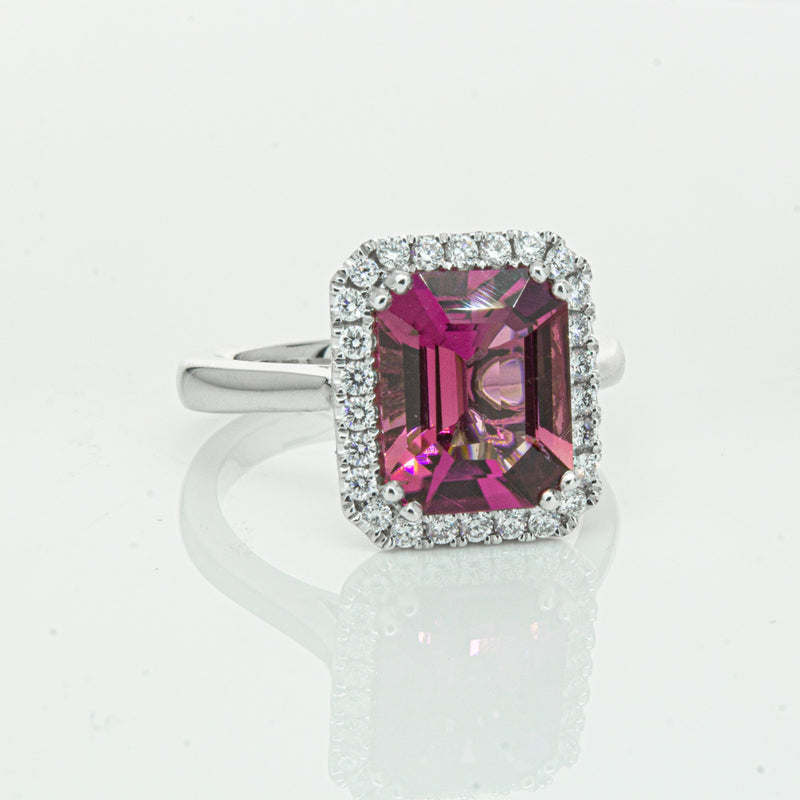 18ct White Gold 3.32ct Pink Tourmaline & Diamond Fleur Ring-Ring-Walker & Hall