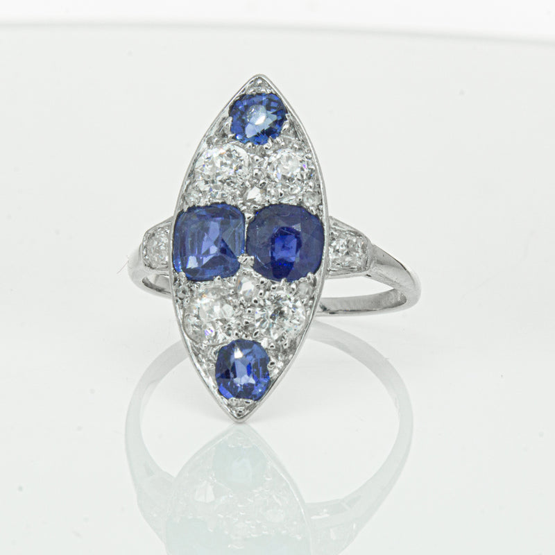 Vintage 18ct White Gold 2.00ct Sapphire & Diamond Ring-Ring-Walker & Hall