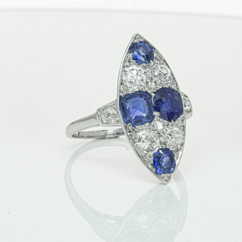 Vintage 18ct White Gold 2.00ct Sapphire & Diamond Ring-Ring-Walker & Hall