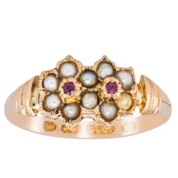 Vintage 15ct Yellow Gold Ruby & Pearl Ring - Ring - Walker & Hall