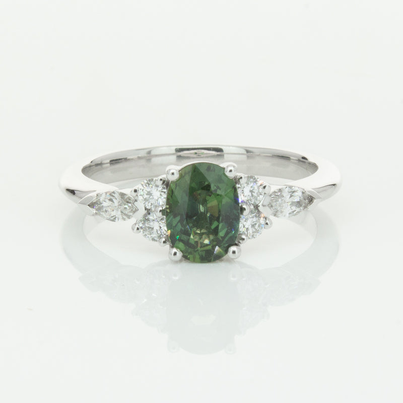 18ct White Gold Green Sapphire & Diamond Oriana Ring-Ring-Walker & Hall