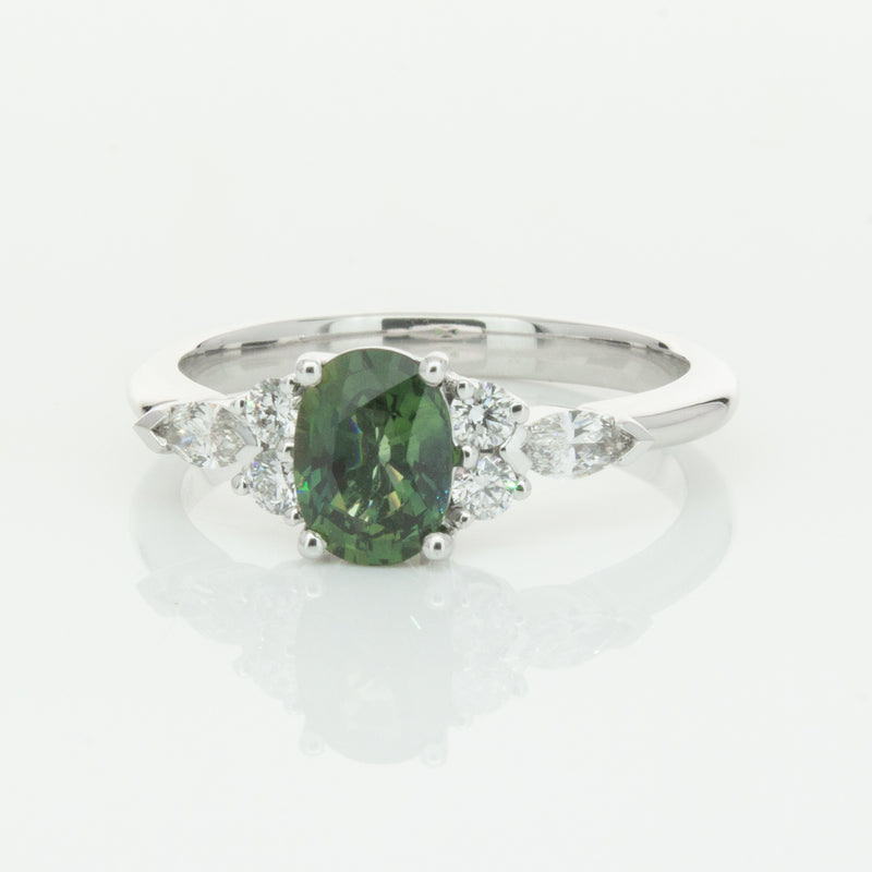 18ct White Gold Green Sapphire & Diamond Oriana Ring-Ring-Walker & Hall
