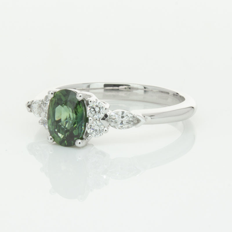 18ct White Gold Green Sapphire & Diamond Oriana Ring-Ring-Walker & Hall