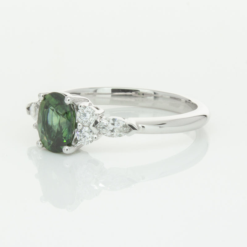 18ct White Gold Green Sapphire & Diamond Oriana Ring-Ring-Walker & Hall