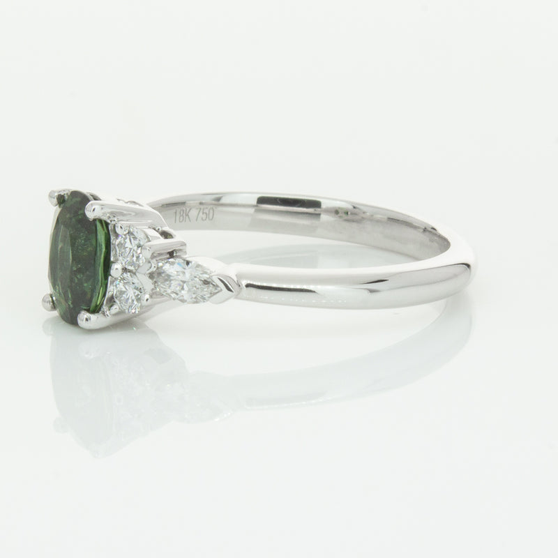 18ct White Gold Green Sapphire & Diamond Oriana Ring-Ring-Walker & Hall