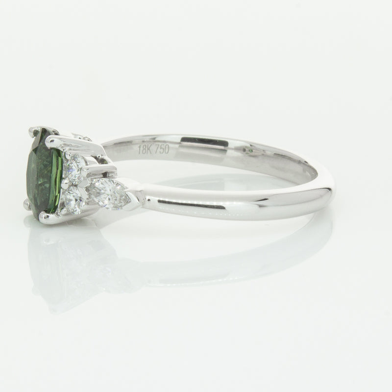 18ct White Gold Green Sapphire & Diamond Oriana Ring-Ring-Walker & Hall