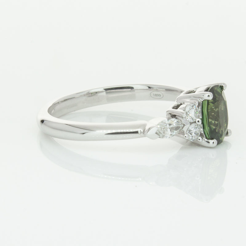 18ct White Gold Green Sapphire & Diamond Oriana Ring-Ring-Walker & Hall
