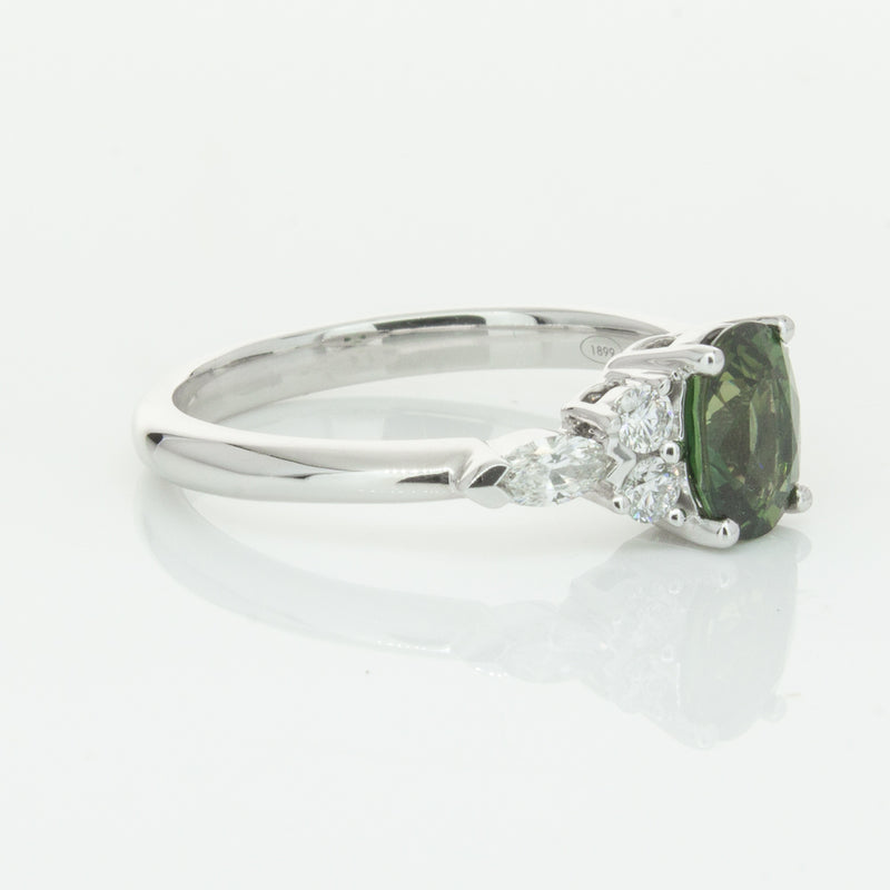 18ct White Gold Green Sapphire & Diamond Oriana Ring-Ring-Walker & Hall