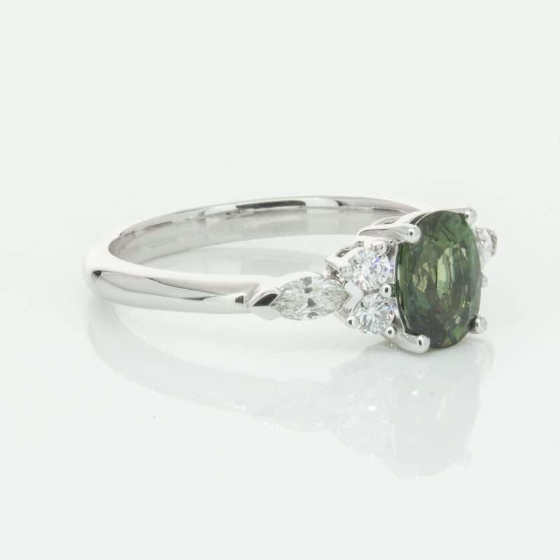 18ct White Gold Green Sapphire & Diamond Oriana Ring-Ring-Walker & Hall