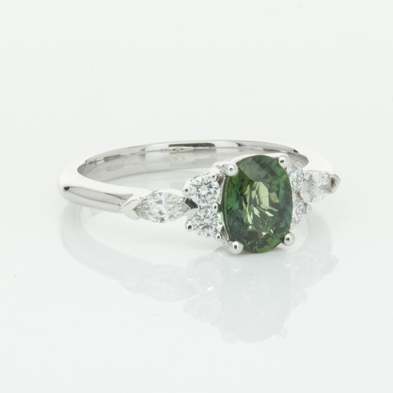 18ct White Gold Green Sapphire & Diamond Oriana Ring-Ring-Walker & Hall