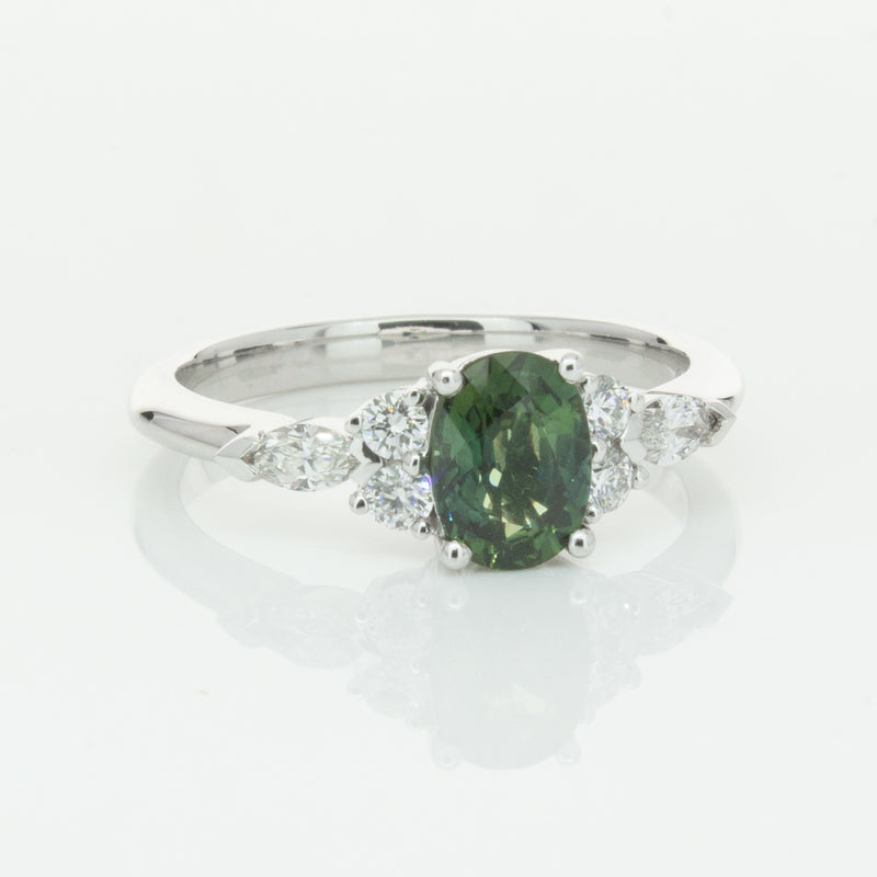 18ct White Gold Green Sapphire & Diamond Oriana Ring-Ring-Walker & Hall