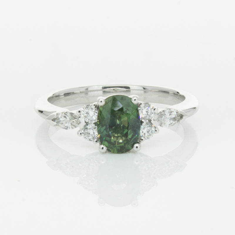 18ct White Gold Green Sapphire & Diamond Oriana Ring-Ring-Walker & Hall