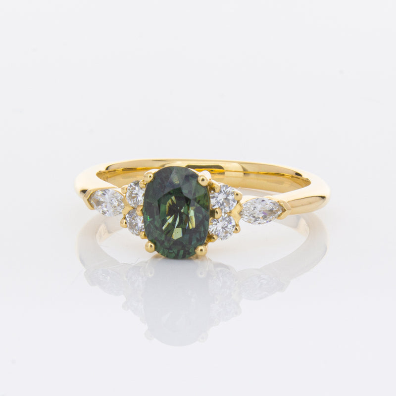 18ct Yellow Gold Green Sapphire & Diamond Oriana Ring-Ring-Walker & Hall