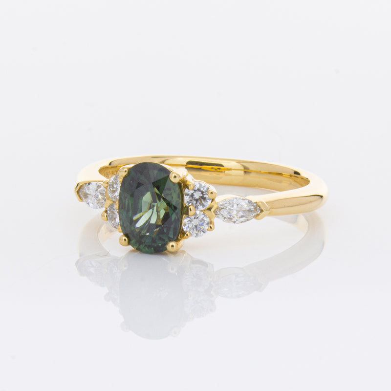 18ct Yellow Gold Green Sapphire & Diamond Oriana Ring-Ring-Walker & Hall