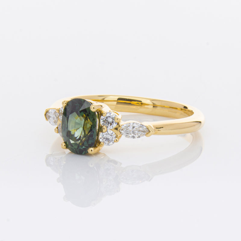 18ct Yellow Gold Green Sapphire & Diamond Oriana Ring-Ring-Walker & Hall